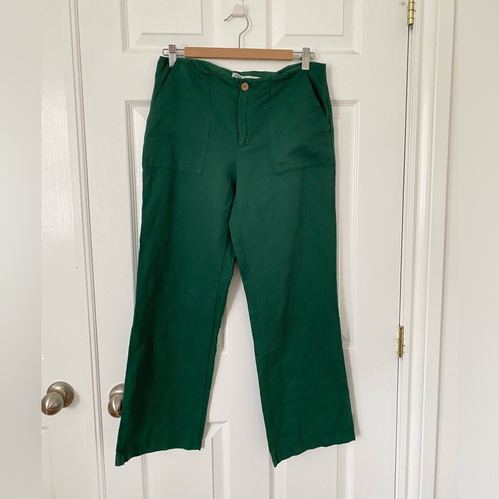 Rich Green Zara Classic Linen 7/8 Summer Beach Boho women’s Pants Size 6